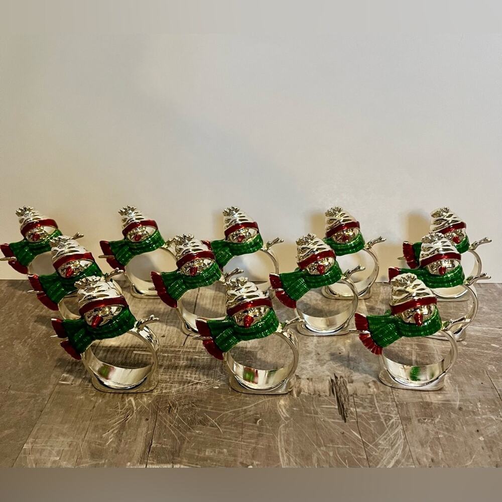 International Silver Company silver plated snowman napkin rings, set of 12